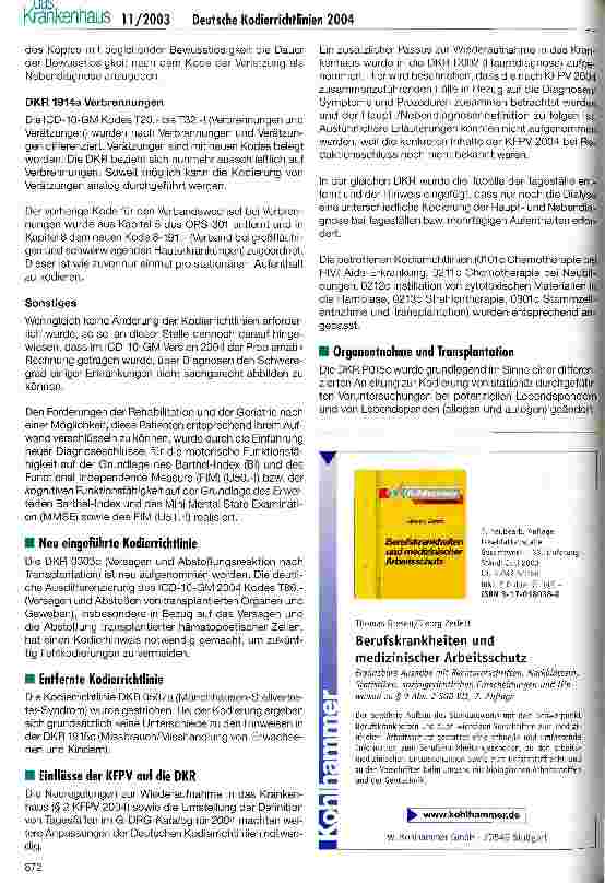 Vorschauseite 4: Anpassung der Deutschen Kodierrichtlinien für 2004