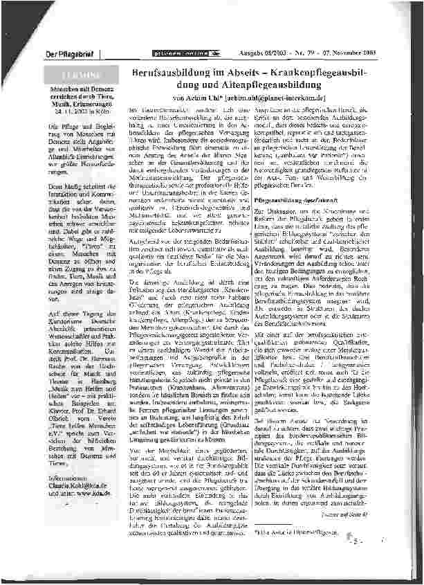 Vorschauseite 1: Berufsausbildung im Abseits - Krankenpflegeausbildung und Altenpflegeausbildung