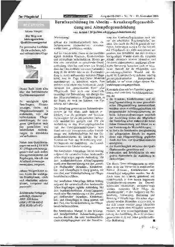 Vorschauseite 2: Berufsausbildung im Abseits - Krankenpflegeausbildung und Altenpflegeausbildung