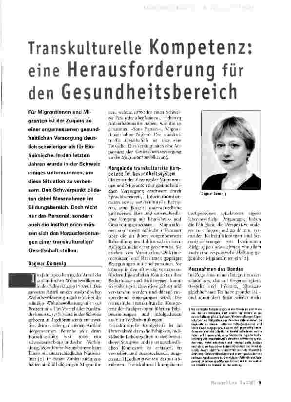 Vorschauseite 1: Transkulturelle Kompetenz: eine Herausforderung für den Gesundheitsbereich