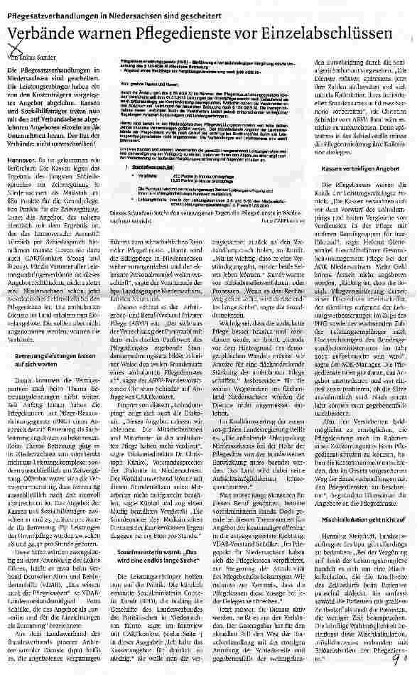 Vorschauseite 1: Verbände warnen Pflegedienste vor Einzelabschlüssen