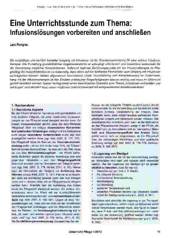 Vorschauseite 1: Eine Unterrichtsstunde zum Thema: Infusionslösungen vorbereiten und anschließen