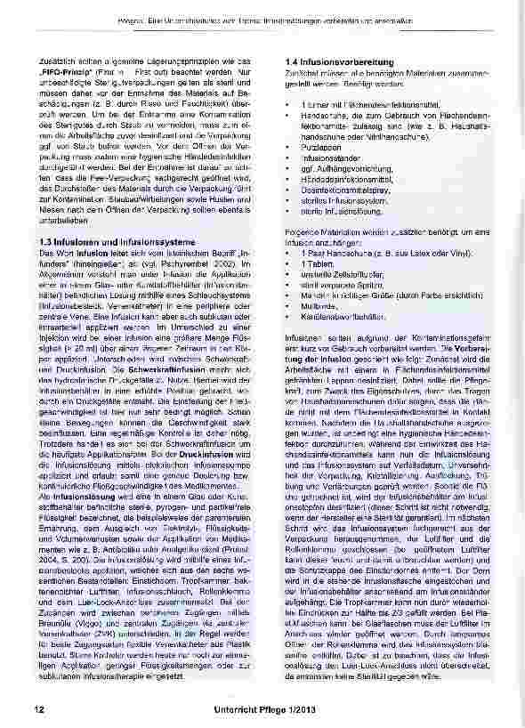 Vorschauseite 2: Eine Unterrichtsstunde zum Thema: Infusionslösungen vorbereiten und anschließen