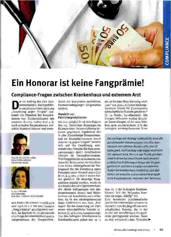Vorschauseite 1: Ein Honorar ist keine Fangprämie!