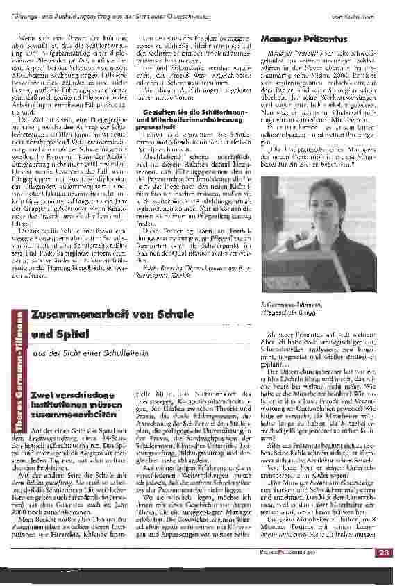 Vorschauseite 1: Zusammenarbeit von Schule und Spital aus der Sicht einer Schulleiterin