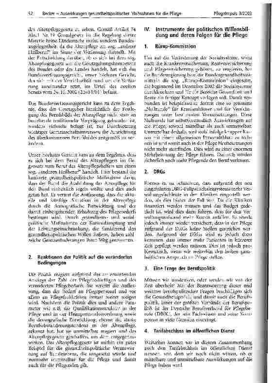Vorschauseite 3: Auswirkungen gesundheitspolitischer Maßnahmen auf die Pflege - sind wir Pflegende hilflos der Politik ausgeliefert? Über die Notwendigkeit von Berufspolitik und der Mitgliedschaft…