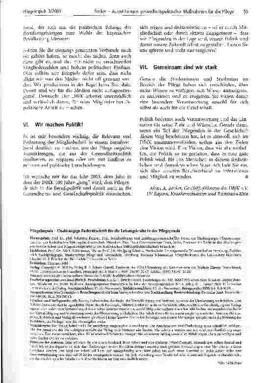 Vorschauseite 6: Auswirkungen gesundheitspolitischer Maßnahmen auf die Pflege - sind wir Pflegende hilflos der Politik ausgeliefert? Über die Notwendigkeit von Berufspolitik und der Mitgliedschaft…