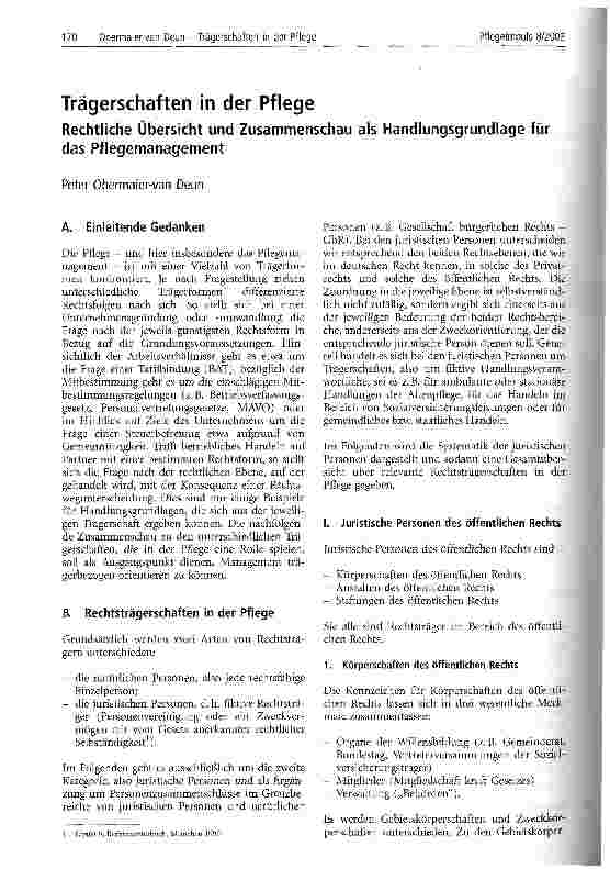 Vorschauseite 1: Trägerschaft in der Pflege Rechtliche Übersicht und Zusammenschau als Handlungsgrundlage für das Pflegemanagement