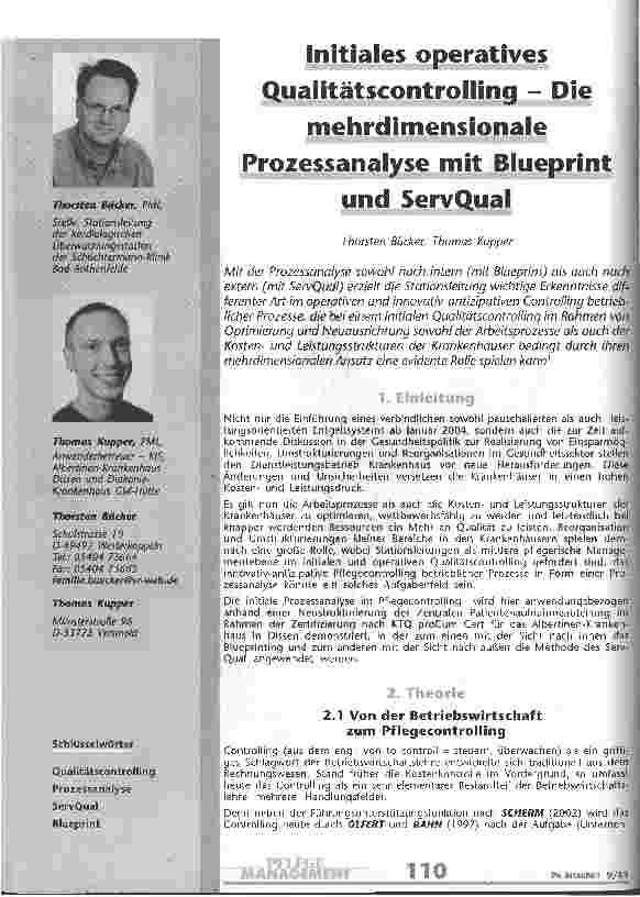 Vorschauseite 1: Initiales operatives Qualitätscontrolling Die mehrdimensionale Prozessanalyse mit Blueprint und ServQual