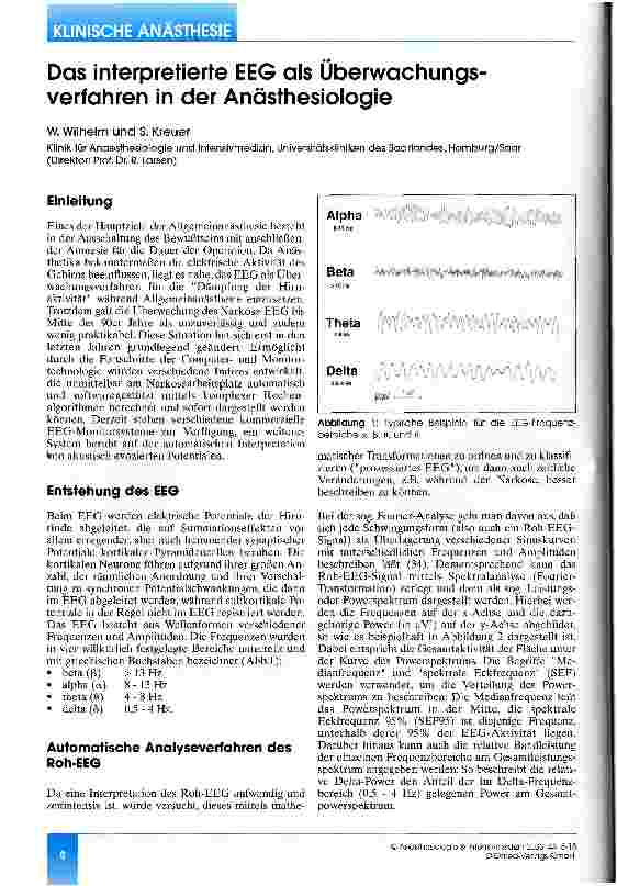 Vorschauseite 1: Das interpretierte EEG als Überwachungsverfahren in der Anästhesiologie