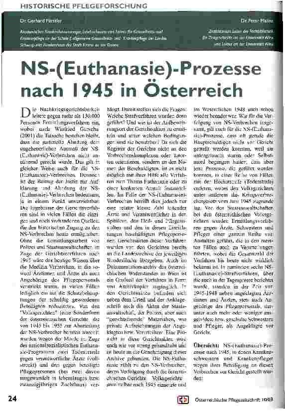 Vorschauseite 1: NS-(Euthanasie)-Prozesse nach 1945 in Österreich