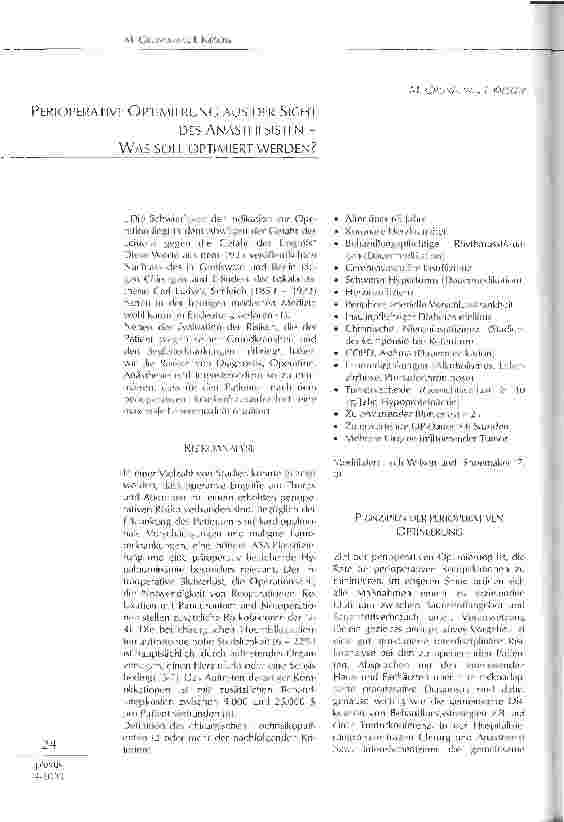 Vorschauseite 1: Perioperative Optimierung aus der Sicht des Anästhesisten - was soll optimiert werden?