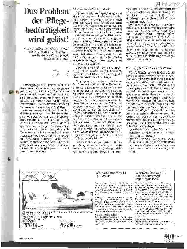 Vorschauseite 1: Das Problem der Pflegebedüftigkeit wird gelöst! Rede zur Eröffnung des Deutschen Fürsorgetages in Berlin