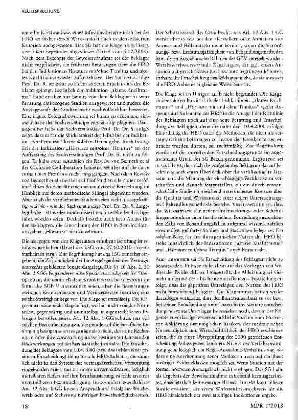 Vorschauseite 2: Erfolglose Revision betreffend Aufnahme der hyperbaren Sauerstofftherapie§ 135 I SGB V; § 10 II 2, 29 IV Nr. 3, 31II SGG; Art. 12 1, 19 IV GG