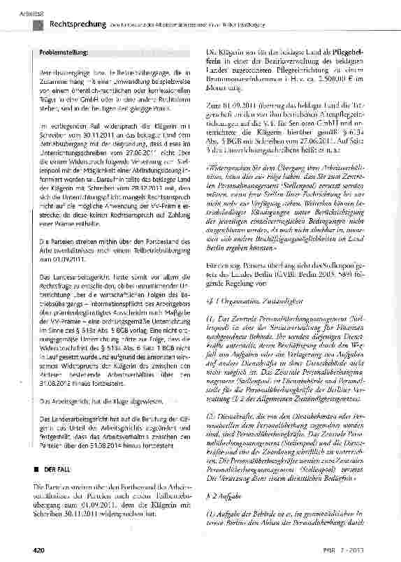Vorschauseite 2: Zum Fortbestand des Arbeitsverhältnisses nach einem Teilbetriebsübergang