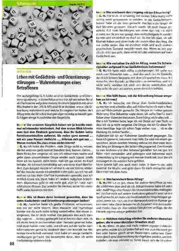 Vorschauseite 1: Leben mit Gedächtnisund Orientierungsstörungen-Wahrnehmungen eines Betroffenen