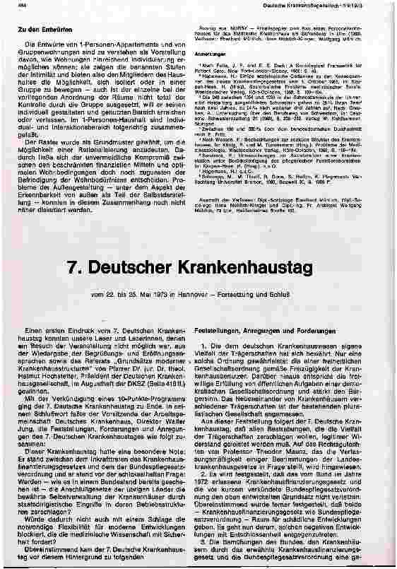Vorschauseite 1: 7. Deutscher Krankenhaustag 22.-25. Mai 1973 in Hannover - Fortsetzung und Schluß