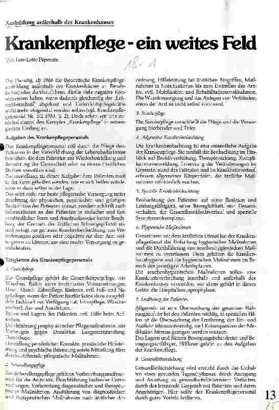 Vorschauseite 1: Krankenpflege - ein weites Feld Ausbildung außerhalb der Krankenhäuser