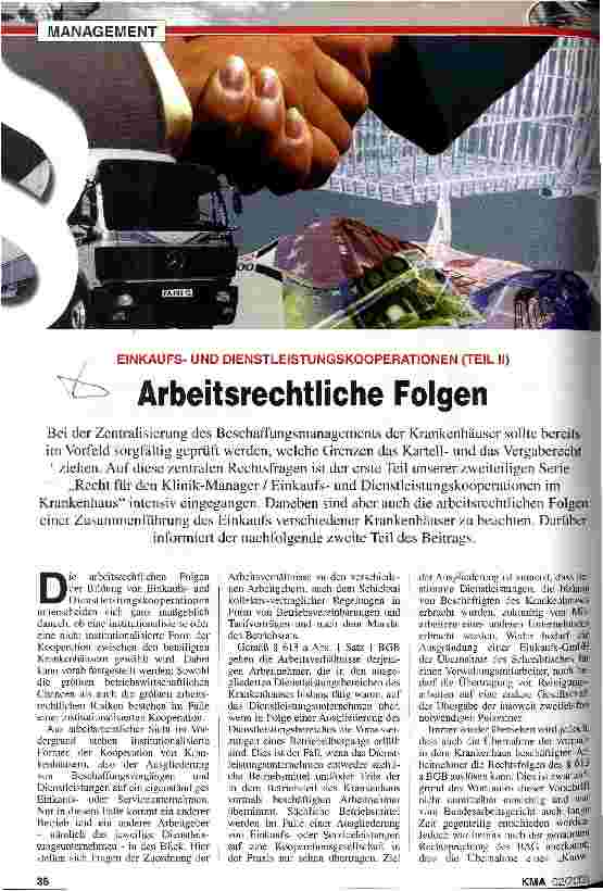 Vorschauseite 1: Einkaufsund Dienstleistungskooperationen (Teil II) Arbeitsrechtliche Folgen