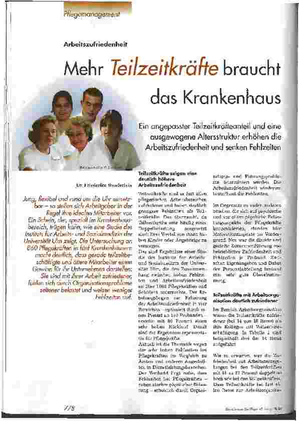 Vorschauseite 1: Mehr Teilzeitkräfte braucht das Krankenhaus