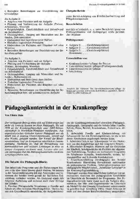 Vorschauseite 1: Pädagogikunterricht in der Krankenpflege