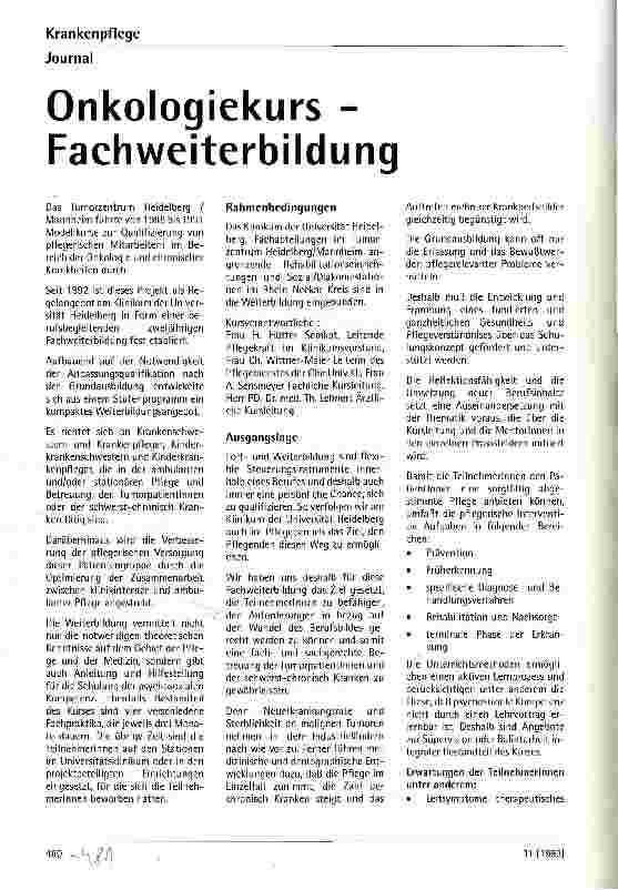 Vorschauseite 1: Onkologiekurs - Fachweiterbildung