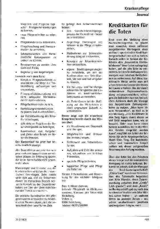 Vorschauseite 2: Onkologiekurs - Fachweiterbildung