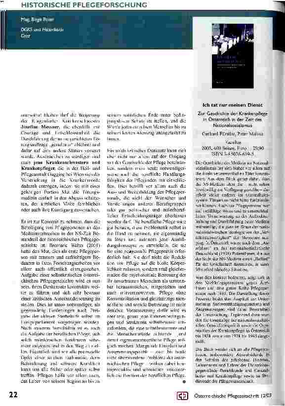 Vorschauseite 2: Nationalsozialismus und österreichische Pflegepersonen aus der Zeit des Nationalsozialismus Nachbemerkung zur Serie