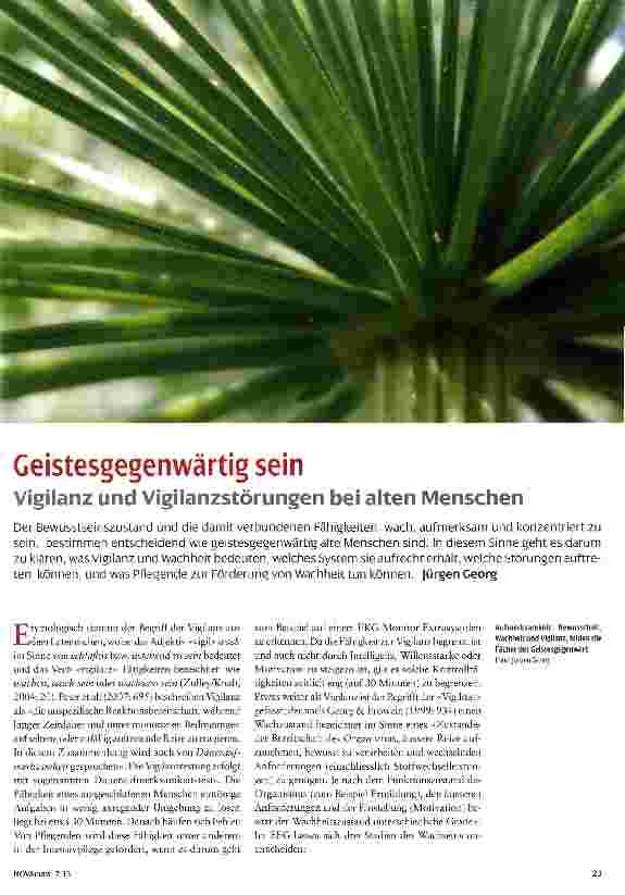 Vorschauseite 1: Geistesgegenwärtig sein Vigilanz und Vigilanzstörungen bei alten Menschen