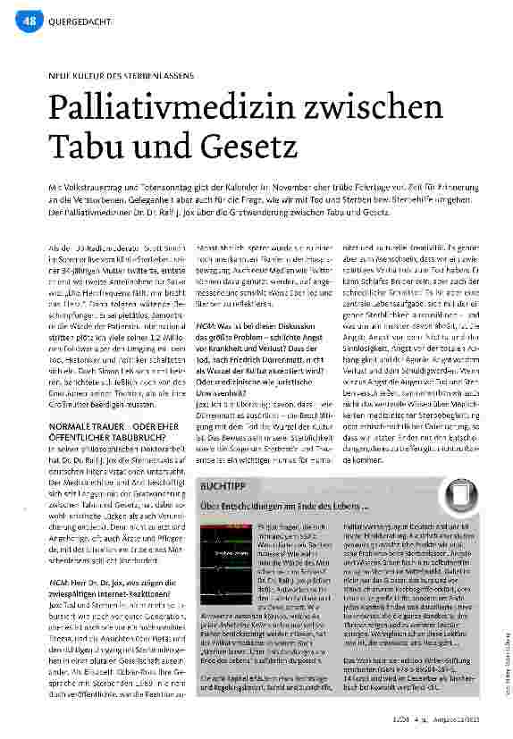 Vorschauseite 1: Palliativmedizin zwischen Tabu und Gesetz