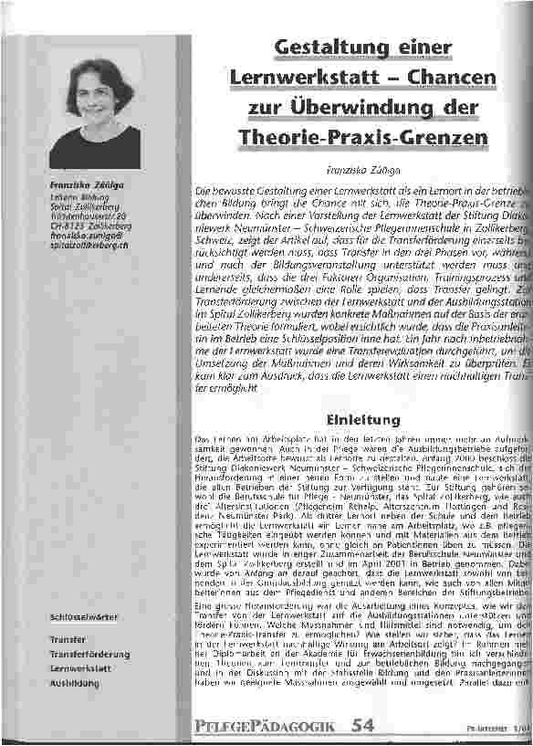 Vorschauseite 1: Gestaltung einer Lernwerkstatt - Chancen zur Überwindung der Theorie-Praxis-Grenzen