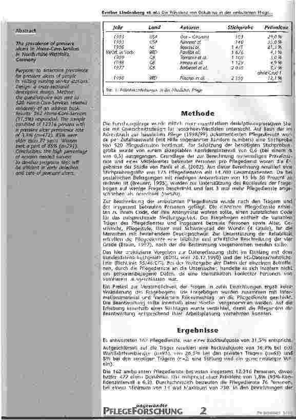 Vorschauseite 2: Die Prävalenz von Dekubitus in der ambulanten Pflege Eine epidemiologische Erhebung in Nordrhein-Westfalen