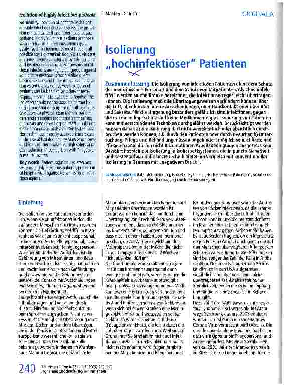 Vorschauseite 1: Isolierung hochinfektiöser Patienten