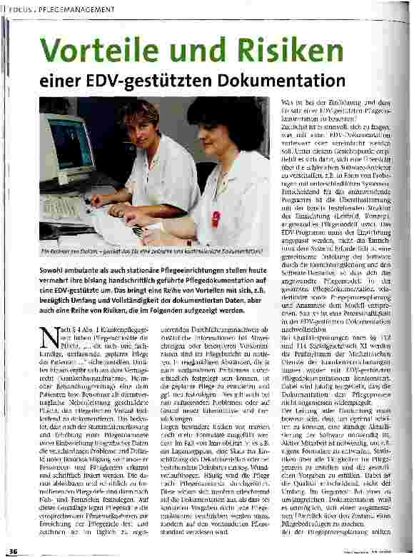 Vorschauseite 1: Vorteile und Risiken einer EDV-gestützten Dokumentation