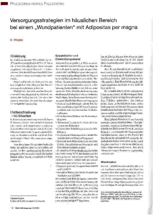 Vorschauseite 1: Versorgungsstrategien im häuslichen Bereich bei einem „Wundpatienten mit Adipositas per magna