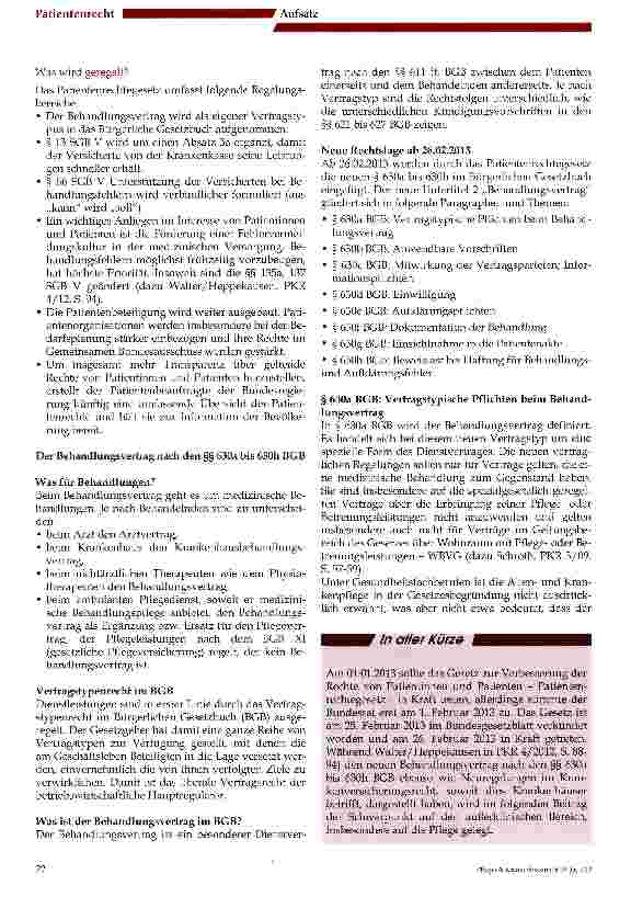 Vorschauseite 2: Das Patientenrechtegesetz und seine Auswirkungen für Pflegeeinrichtungen