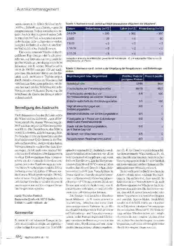 Vorschauseite 2: Ausbruch einer Bacillus cereus-Kolonisierung bei Frühgeborenen durch frische Krankenhauswäsche