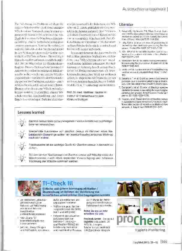 Vorschauseite 3: Ausbruch einer Bacillus cereus-Kolonisierung bei Frühgeborenen durch frische Krankenhauswäsche