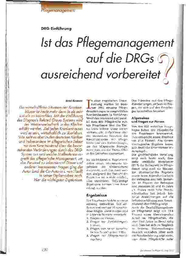 Vorschauseite 1: Ist das Pflegemanagement auf die DRGs ausreichend vorbereitet?