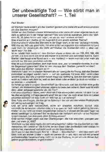 Vorschauseite 1: Der unbewältigte Tod - Wie stirbt man in unserer Gesellschaft 1. Teil
