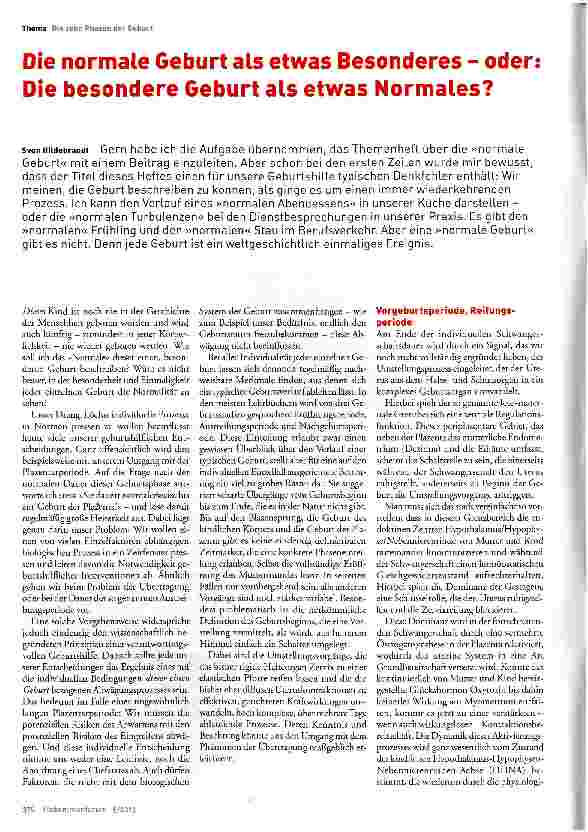 Vorschauseite 1: Die normale Geburt als etwas Besonderes - oder: Die besondere Geburt als etwas Normales?