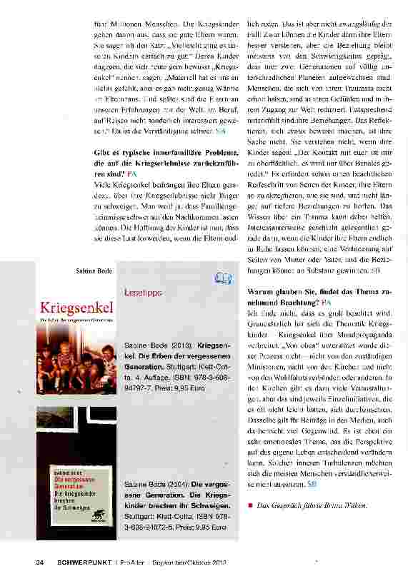 Vorschauseite 2: „Kriegserlebnisse lasten auch heute noch auf den Familien