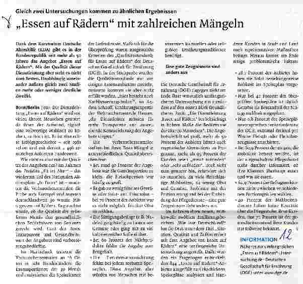Vorschauseite 1: „Essen auf Rädern mit zahlreichen Mängeln