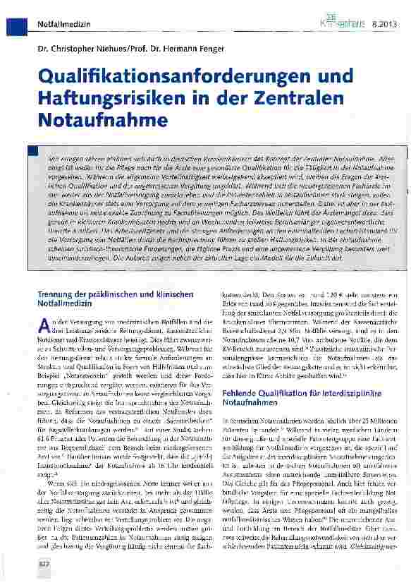Vorschauseite 1: Qualifikationsanforderungen und Haftungsrisiken in der Zentralen Notaufnahme