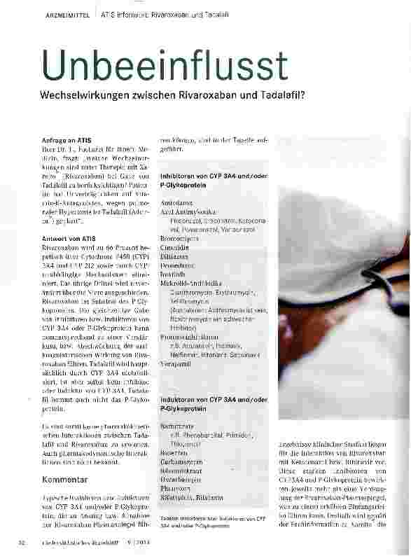 Vorschauseite 1: UnbeeinflusstWechselwirkungen zwischen Rivaroxaban und Tadalafil?