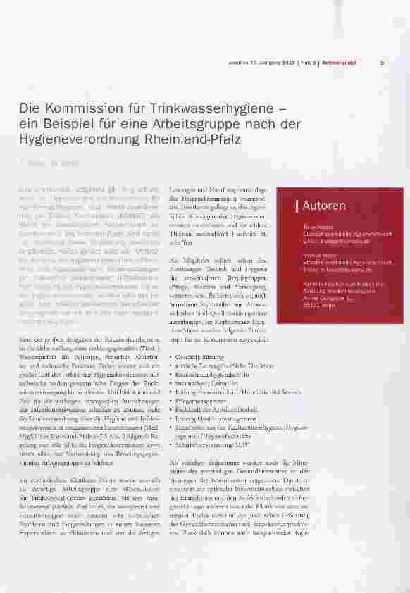 Vorschauseite 1: Die Kommission für Trinkwasserhygiene ein Beispiel für eine Arbeitsgruppe nach der Hygieneverordnung Rheinland-Pfalz