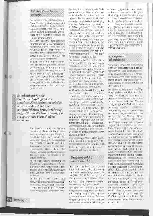 Vorschauseite 4: Offenbar fällt es schwer, gewohnte Gleise zu verlassen Zu: Sonderent gelte, Fallpauschalen und falsche Propheten v. P. Tischmann, KU 1/93
