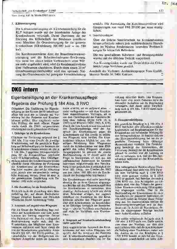 Vorschauseite 1: Eigenbeteiligung an der Krankenhauspflege, Ergebnis einer Prüfung Paragraph 184 Abs.3 RVO