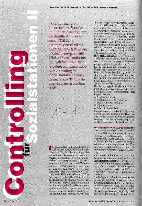 Vorschauseite 1: Controlling für Sozialstationen II Praktische Ergebnisse