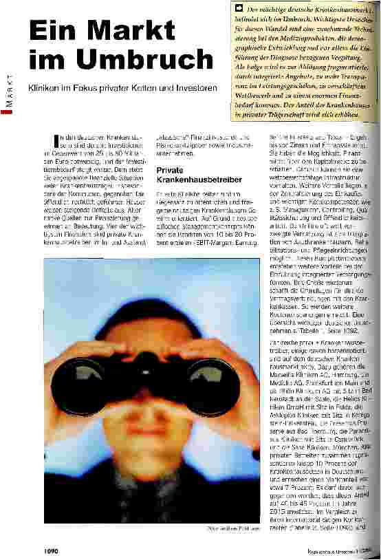 Vorschauseite 1: Ein Markt im Umbruch Kliniken im Fokus privater Ketten und Investoren